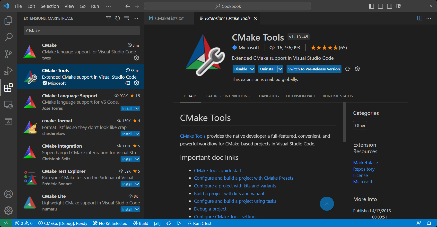 VS Code Extension for CMake